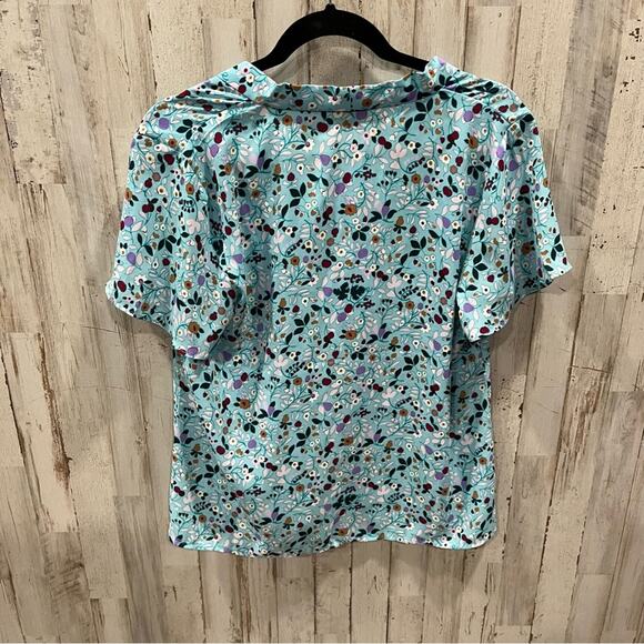 Talbots Blue Floral Neck Tie Blouse Womens Medium - Picture 4 of 6